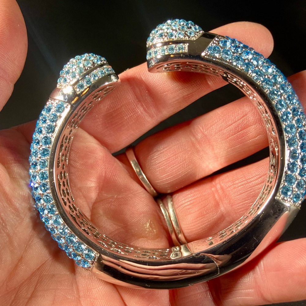 Sparkling Blue Crystal Cuff Bracelet - Women's Jewelry - Picture 3 of 4